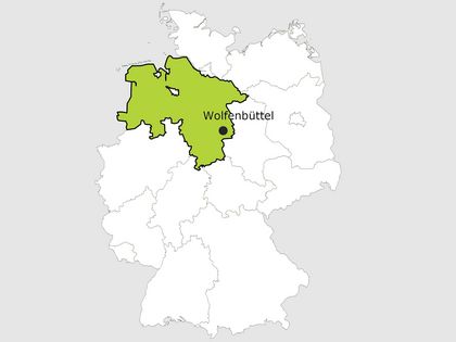 Wolfenbüttel ist auf einer Deutschlandkarte markiert